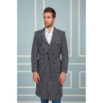 Dewberry PLT8382 Lacivert Desenli Erkek Palto