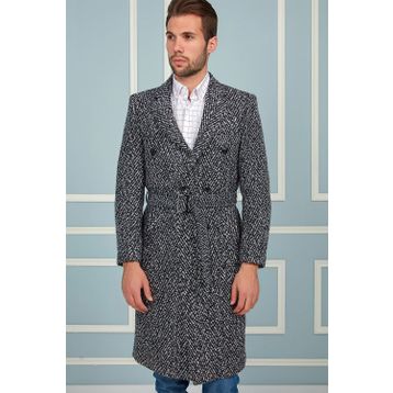 Dewberry PLT8382 Lacivert Desenli Erkek Palto