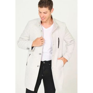 Dewberry PLT8386 Diagonal Gri Krem Erkek Palto