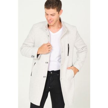 Dewberry PLT8386 Diagonal Gri Krem Erkek Palto