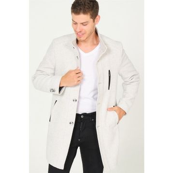 Dewberry PLT8386 Diagonal Gri Krem Erkek Palto