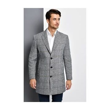 Dewberry Plt8390 Gri Ekose Erkek Palto