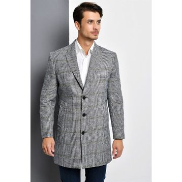 Dewberry Plt8390 Gri Ekose Erkek Palto