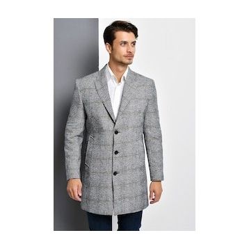 Dewberry Plt8390 Gri Ekose Erkek Palto