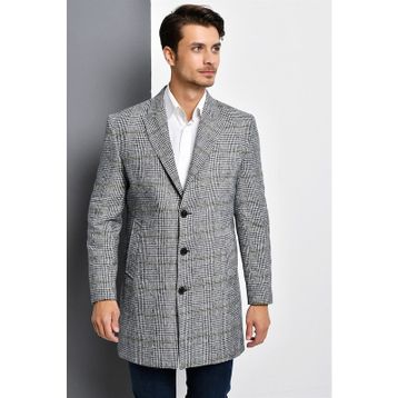 Dewberry Plt8390 Gri Ekose Erkek Palto