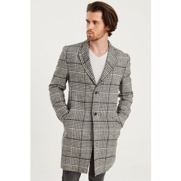 Dewberry PLT8398 Siyah Ekose Erkek Palto