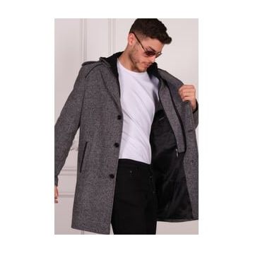 Dewberry PLT8401 Desenli Gri Erkek Palto