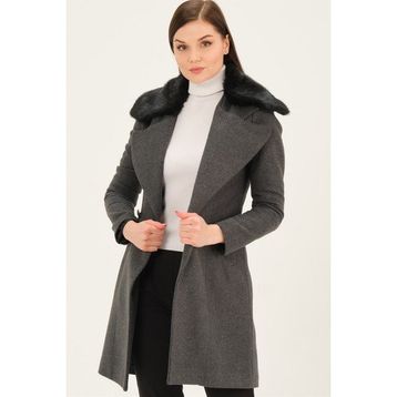 Dewberry Z6643 Açık Antrasit Bayan Kaban