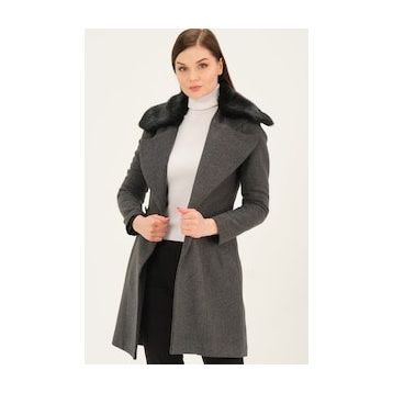 Dewberry Z6643 Açık Antrasit Bayan Kaban