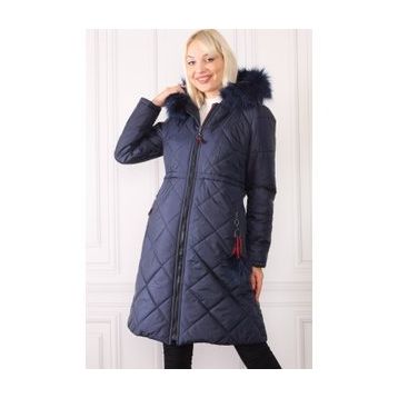 Dewberry Z6646 Lacivert Kürklü Ponponlu Kadın Kaban