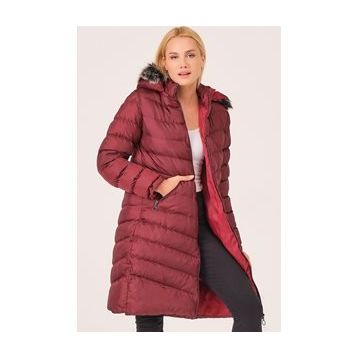 Dewberry Z6690 Bordo Kürklü Kapşonlu Kadın Kaban