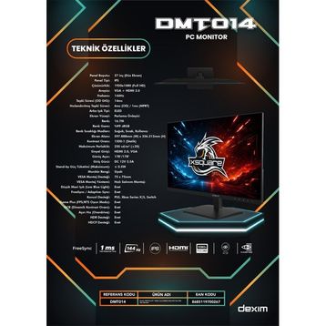 Dexim DMT014 27 inç 144Hz 1ms IPS Gaming Monitör