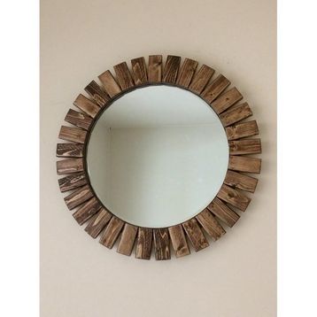 Dfn Wood Masif Ahşap Yuvarlak Dekoratif Duvar Aynası