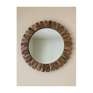Dfn Wood Masif Ahşap Yuvarlak Dekoratif Duvar Aynası