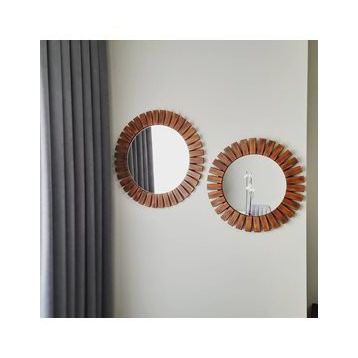 Dfn Wood Masif Ahşap Yuvarlak Dekoratif Duvar Aynası