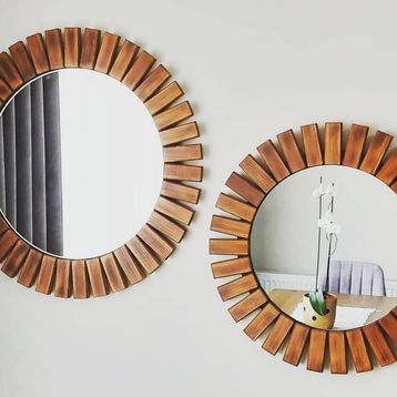 Dfn Wood Masif Ahşap Yuvarlak Dekoratif Duvar Aynası