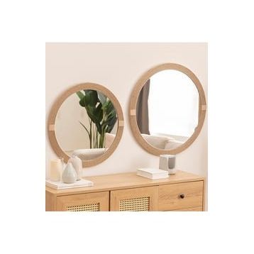 Dfn Wood Masif Ahşap Yuvarlak Dekoratif Duvar Aynası