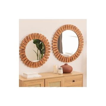Dfn Wood Masif Ahşap Yuvarlak Dekoratif Duvar Aynası
