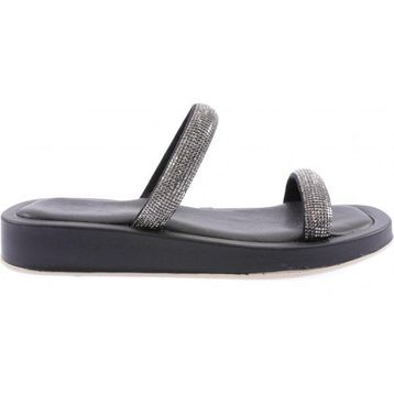 DGN 009 Silver Taşlı Bantlı Siyah Kadın Terlik