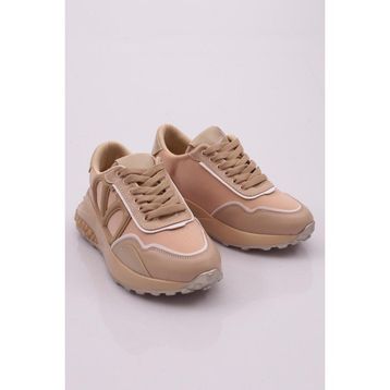 DGN 041 Bej V Desenli Sneaker Kadın Spor Ayakkabı