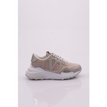 DGN 041 Bej V Desenli Sneaker Kadın Spor Ayakkabı
