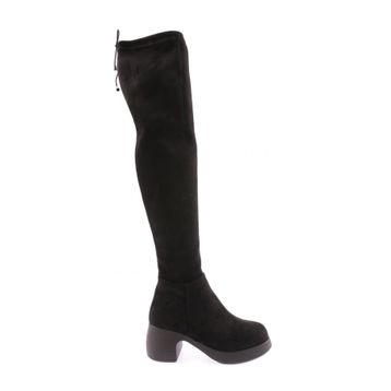 DGN 2100 Siyah Süet Kadın Strech Knee High Topuklu Çizme