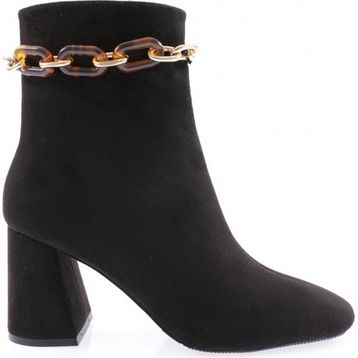 DGN 22K420-22K Siyah Süet Kadın Kalın Zincir Aksesuarlı Topuklu Bot
