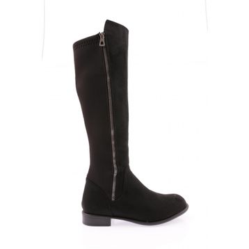 DGN 504 Kadın Arkası Stretch Yanı Fermuarlı Knee High Flats Çizme