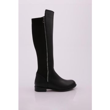 DGN 504 Kadın Arkası Stretch Yanı Fermuarlı Knee High Flats Çizme