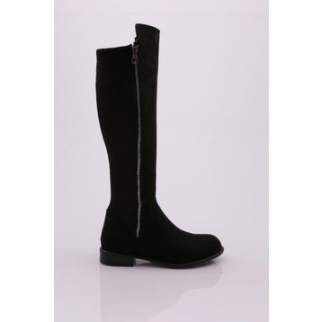 DGN 504 Kadın Arkası Stretch Yanı Fermuarlı Knee High Flats Çizme
