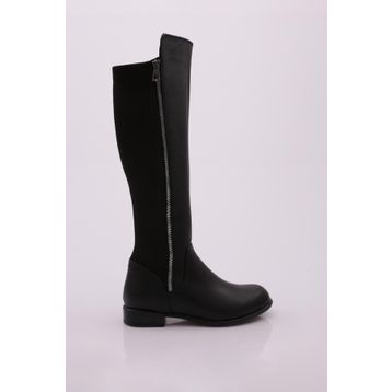 DGN 504 Kadın Arkası Stretch Yanı Fermuarlı Knee High Flats Çizme