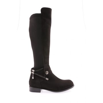 DGN 505-22K Siyah Kadın Arkası Strech Yanı Fermuarlı Knee High Flats Çizme