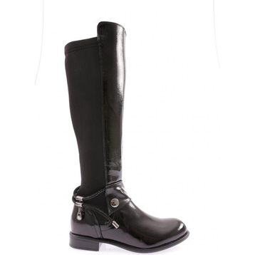 DGN 505-22K Siyah Kadın Arkası Strech Yanı Fermuarlı Knee High Flats Çizme