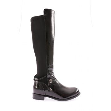 DGN 505-22K Siyah Kadın Arkası Strech Yanı Fermuarlı Knee High Flats Çizme