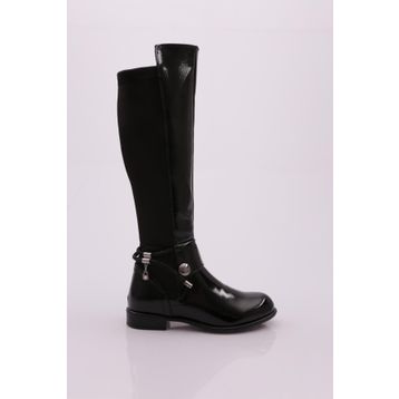 DGN 505-22K Siyah Kadın Arkası Strech Yanı Fermuarlı Knee High Flats Çizme