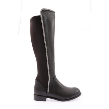 DGN 508-22K Kadın Arkası Stretch Yan Taşlı Şerit Knee High Flats Çizme