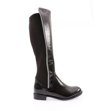 DGN 508-22K Kadın Arkası Stretch Yan Taşlı Şerit Knee High Flats Çizme