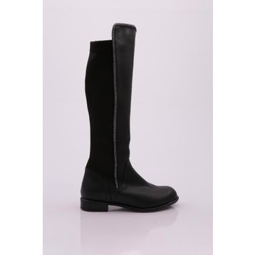 DGN 508-22K Kadın Arkası Stretch Yan Taşlı Şerit Knee High Flats Çizme