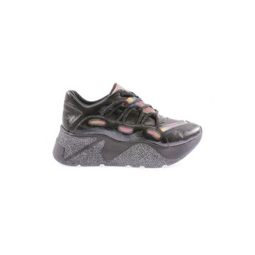 DGN 916-23Y Kalın Taban Tsilver İp Taşlı Sneakers Siyah Kadın Spor Ayakkabı