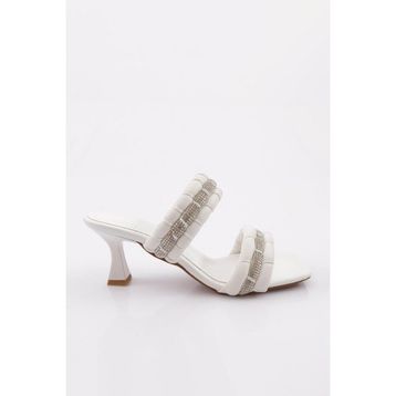 DGN 990 Silver Taşlı Topuklu Siyah Kadın Terlik