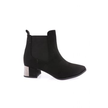 DGN SI-21K Siyah Süet Kadın 22K Sivri Burun Chelsea Yan Lastik Detayli Gümüş Topuklu Bilek Bot