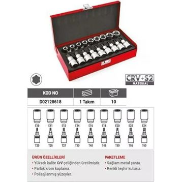 DHT 1/2 Torx İç Dış 18 Parça Lokma Seti