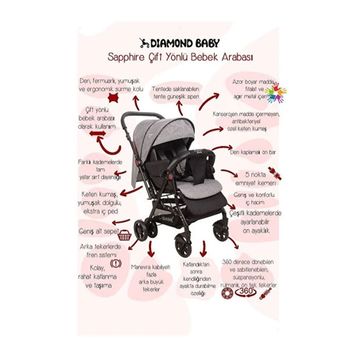 Diamond Baby DBSBA100 Gri Sapphire Çift Yönlü Bebek Arabası