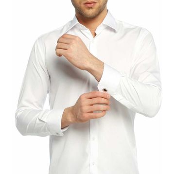 Dicotto Beyaz Micro Kumaş Kol Düğmeli Slim Fit Düz Renk Erkek Gömlek