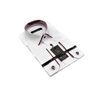 Dicotto Lacivert Bieli Beyaz Micro Kumaş Kol Düğmeli Slim Fit Erkek Gömlek