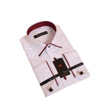 Dicotto Lacivert Bieli Beyaz Micro Kumaş Kol Düğmeli Slim Fit Erkek Gömlek