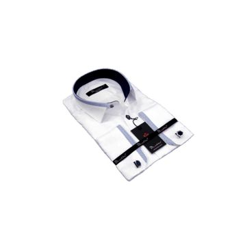 Dicotto Lacivert Bieli Beyaz Micro Kumaş Kol Düğmeli Slim Fit Erkek Gömlek