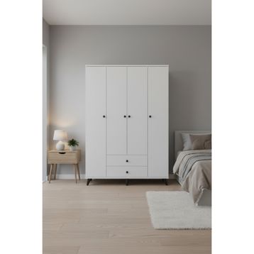 Dienni Simple Raflı 2 Çekmeceli 120x44x176 Beyaz Gardırop