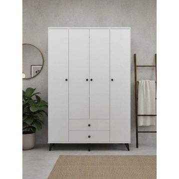 Dienni Simple Raflı 2 Çekmeceli 120x44x176 Beyaz Gardırop