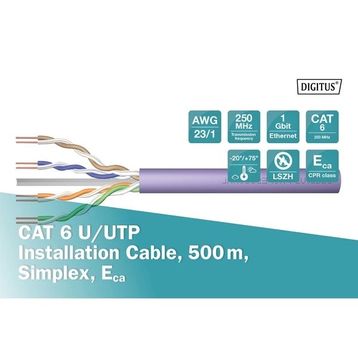 Digitus DK-1613-VH-5 CAT6 UTP 23AWG 500 m 0.50 mm Mor Makara Saf Bakır Kablo